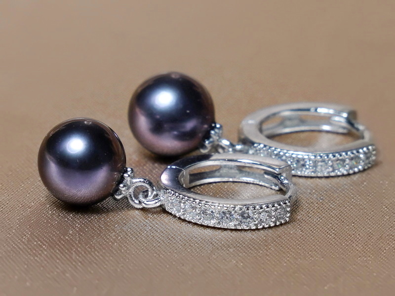 Stříbrné perlové náušnice černé perly RSE300AAAbG Stříbrné perlové náušnice černé perly RSE300AAAbG