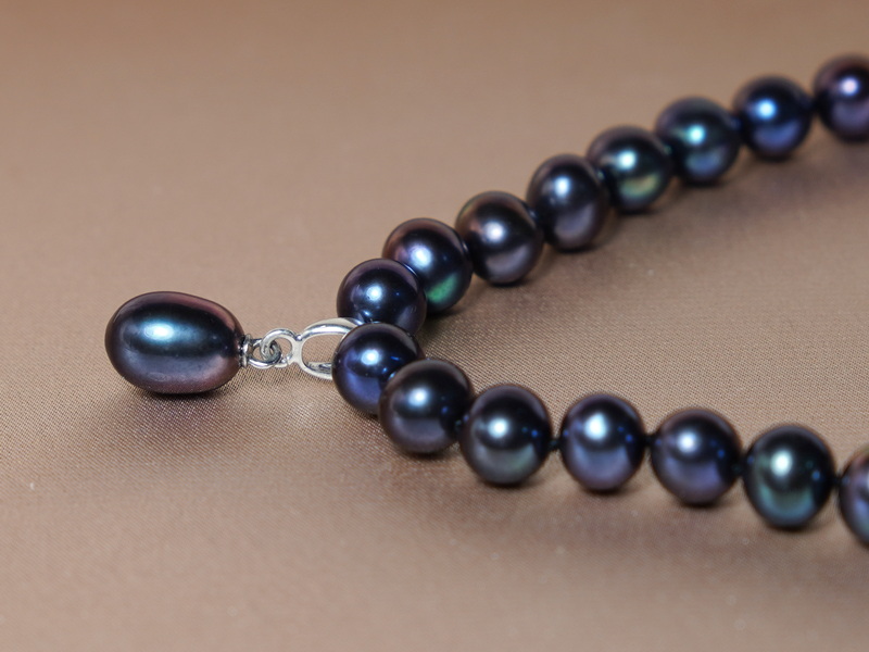 Perlový náhrdelník černé říční perly AAA NRSNP7585AAAbK Perlový náhrdelník černé říční perly AAA NRSNP7585AAAbK