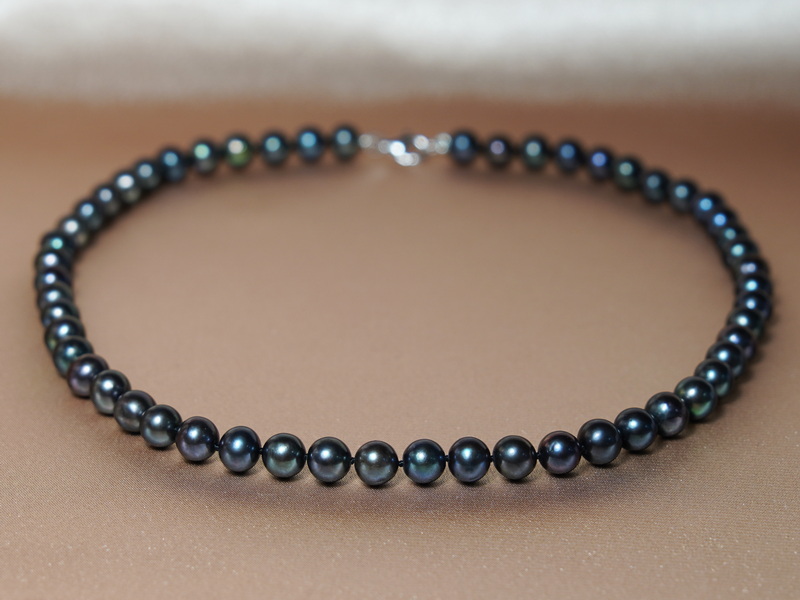 Perlový náhrdelník černé říční perly NRSN7580AAbG Perlový náhrdelník černé říční perly NRSN7580AAbG