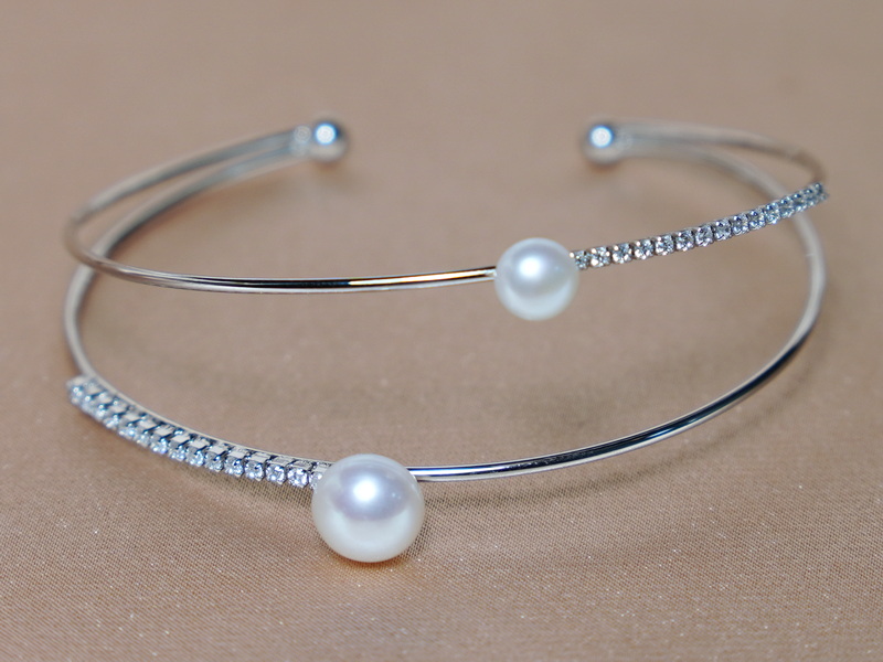 Stříbrný náramek s pravými perlami a zirkony PB013B Stříbrný náramek s pravými perlami a zirkony PB013B
