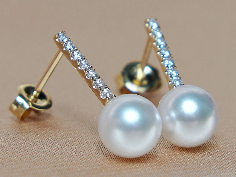 Zlaté perlové náušnice 14K sladkovodní perly AAA WW015YE-FW Zlaté perlové náušnice 14K sladkovodní perly AAA WW015YE-FW