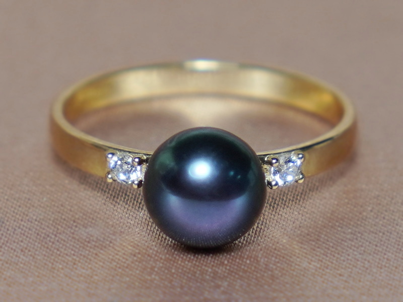 Zlatý prsten 14K s černou říční perlou BC027YBR-B Zlatý prsten 14K s černou říční perlou BC027YBR-B