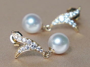 Zlaté náušnice 14K s pravými perlami AAA WW06YVE-FW Zlaté náušnice 14K s pravými perlami AAA WW06YVE-FW