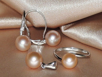 Stříbrný perlový set z pravých růžových říčních perel BC150SS-P Stříbrný perlový set z pravých růžových říčních perel BC150SS-P