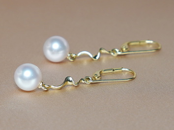 Zlaté náušnice 14K pravé říční perly FE004wM Zlaté náušnice 14K pravé říční perly FE004wM