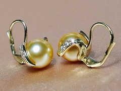 Zlaté briliantové náušnice s perlami Jižního Pacifiku AAA BC05YE-G Perlové náušnice BC05YE-G-1.JPG BC05YE-G