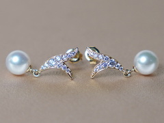 Zlaté náušnice 14K s pravými perlami AAA WW06YVE-FW Zlaté napichovacie perlové náušnice WW06YVE-A-2.JPG WW06YVE-FW